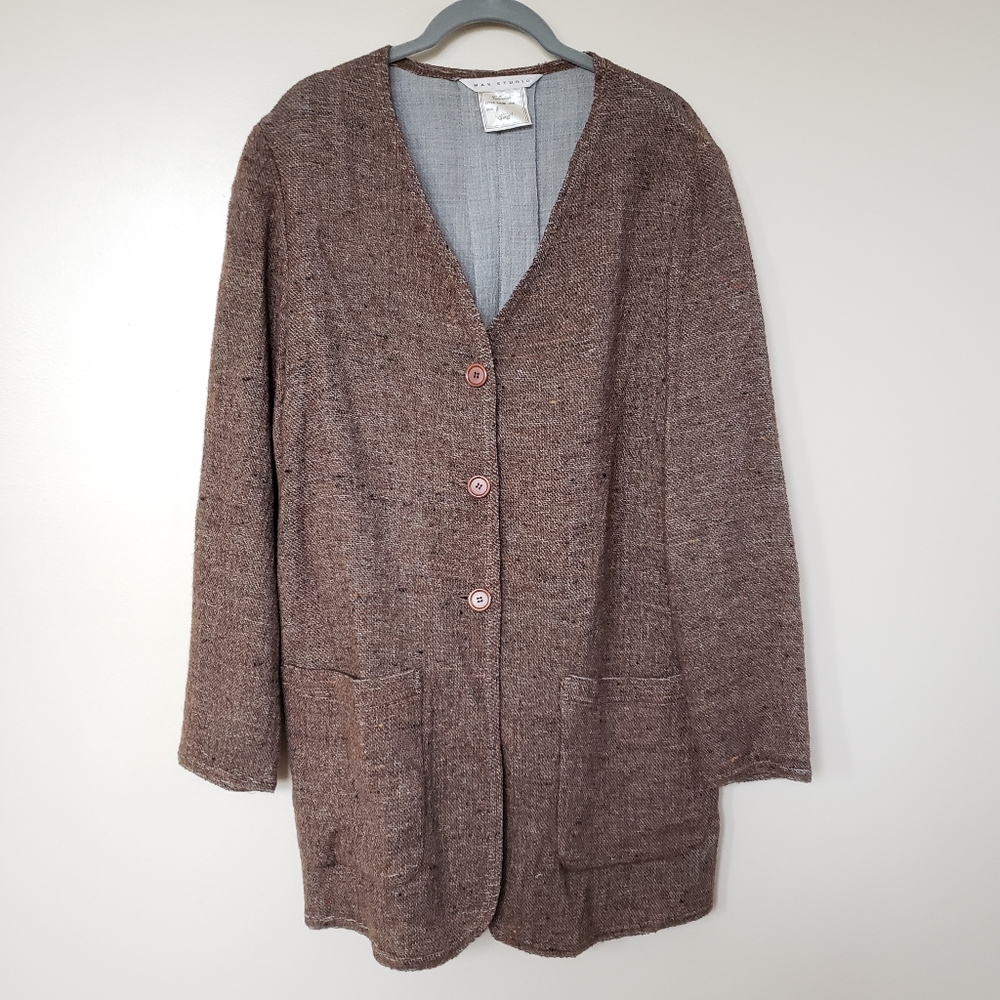 Vintage Max Studio Brown Tweed Long Line Blazer